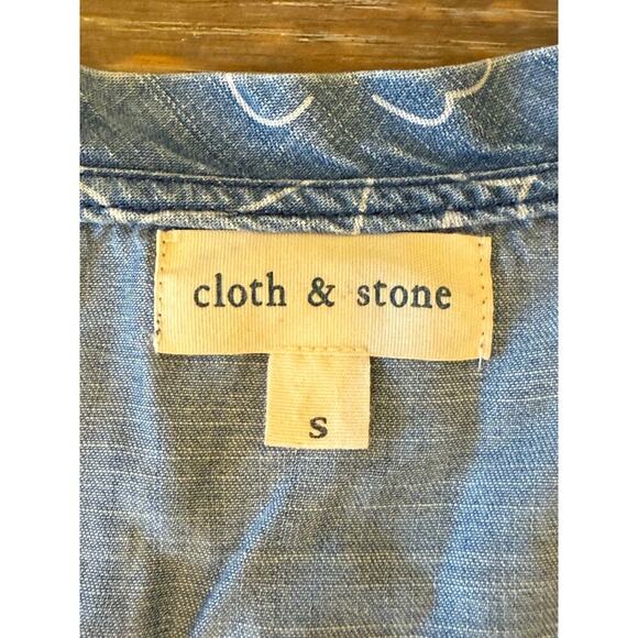 CLOTH & STONE Anthropologie Tencel Chambray Floral Shirt Top Blouse size S - Picture 5 of 8